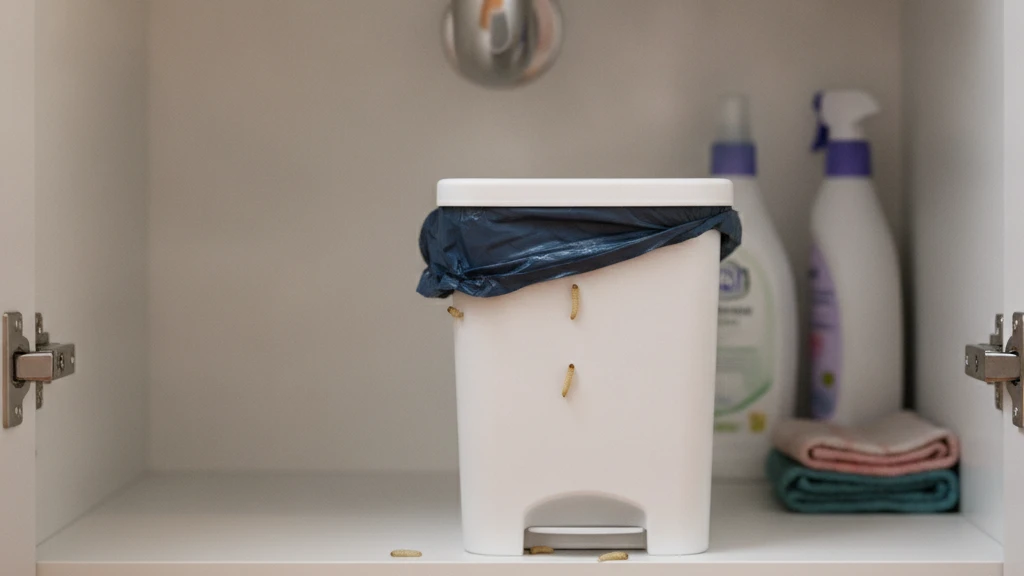Maggots in a kitchen bin Maggots beneath a kitchen bin liner on the floor of an under-sink cabinet