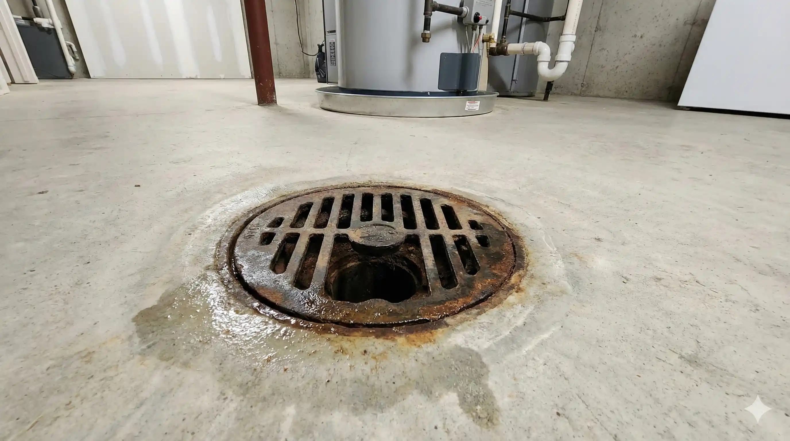 Floor drain and plumbing access point where American cockroaches enter buildings