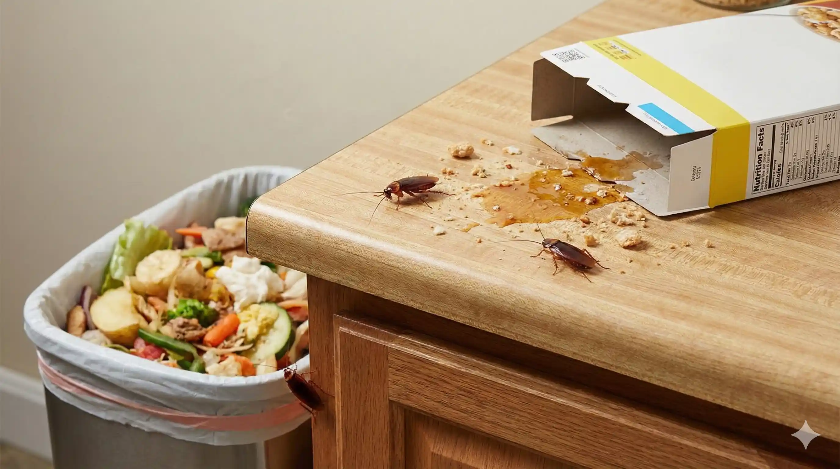 Kitchen area with food sources that attract American cockroaches
