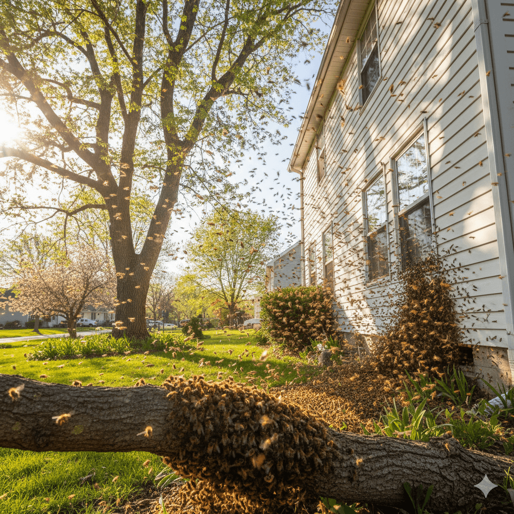 Heightened bee activity around property during spring swarm season