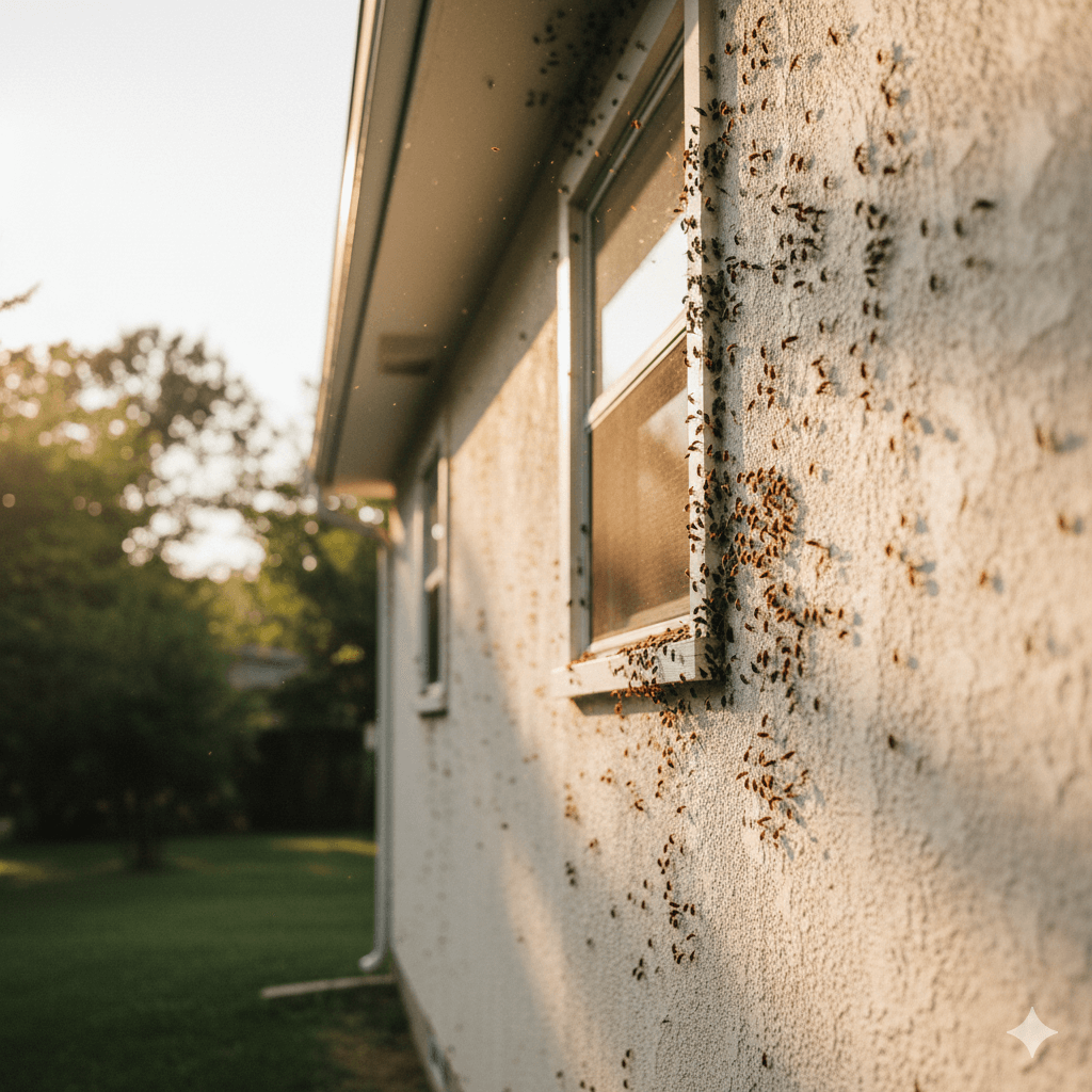 Sun warmed walls attracting boxelder bug congregations