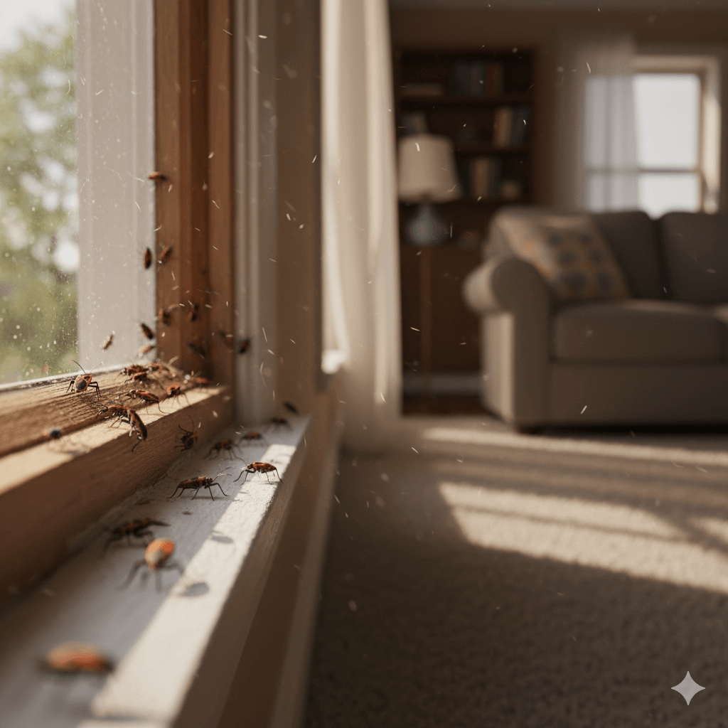 Boxelder bugs invading home interior through entry points