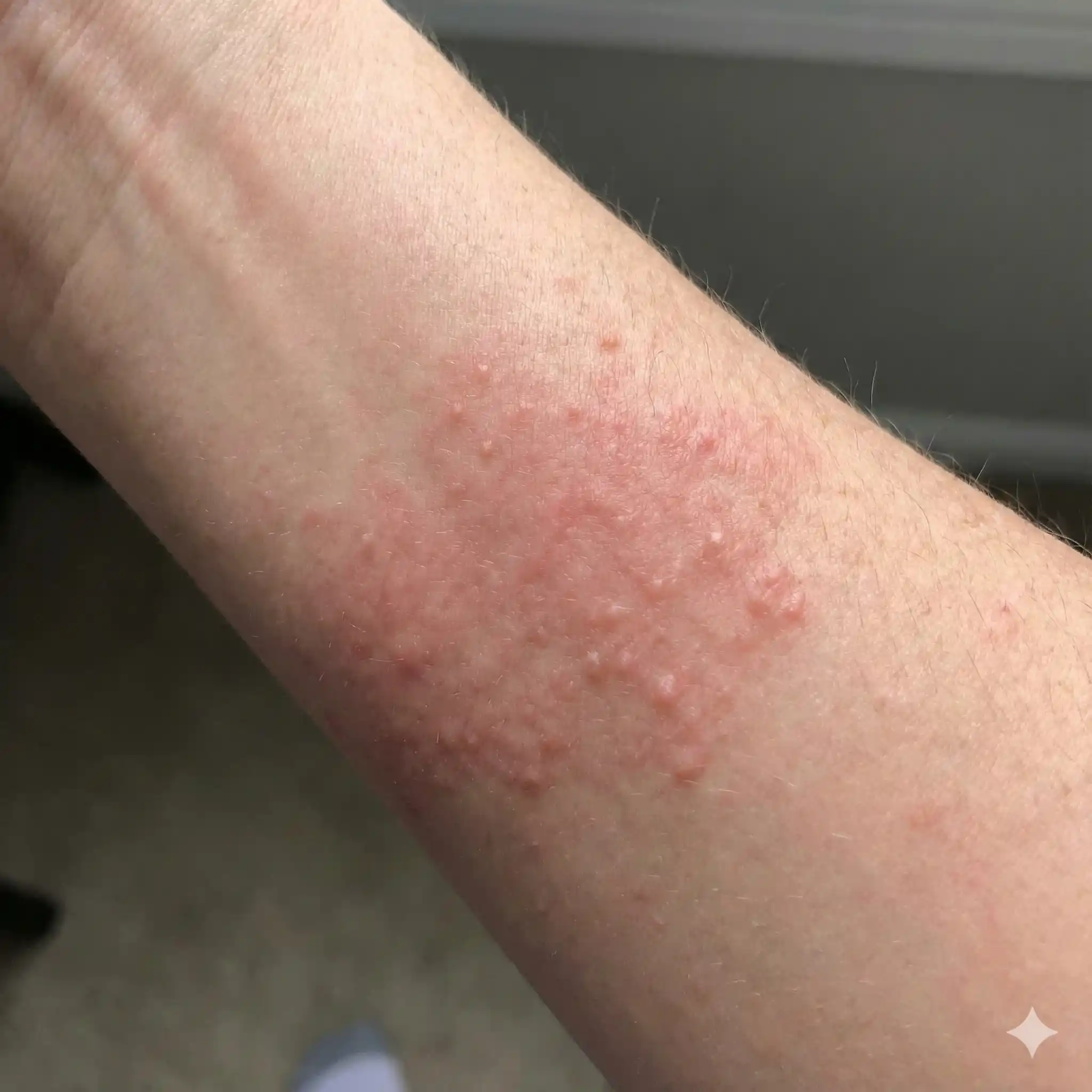 Illustration showing allergic reaction symptoms from carpet beetle larvae hairs