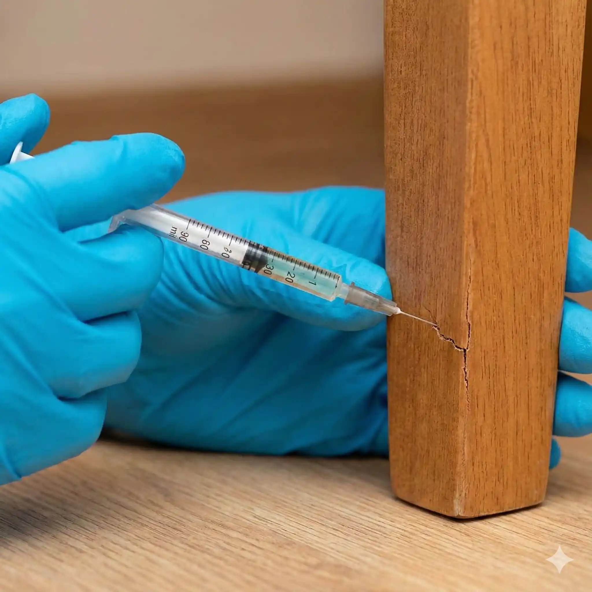 Technician using micro injection system for precision carpet beetle treatment