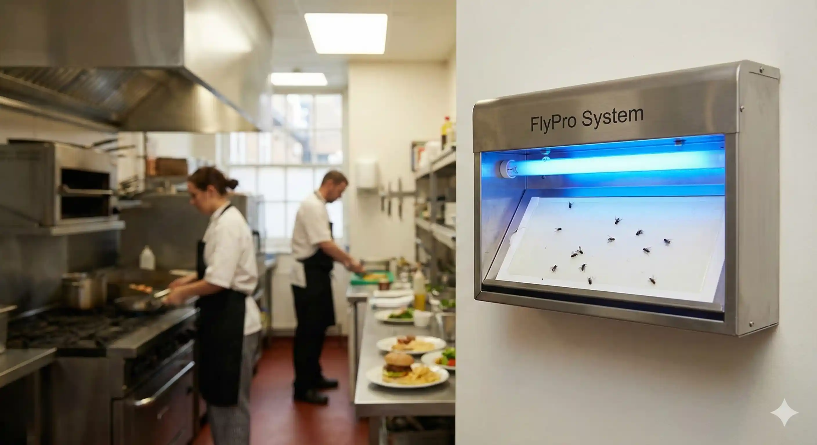 Installing commercial UV light trap for fly monitoring and capture in food service area