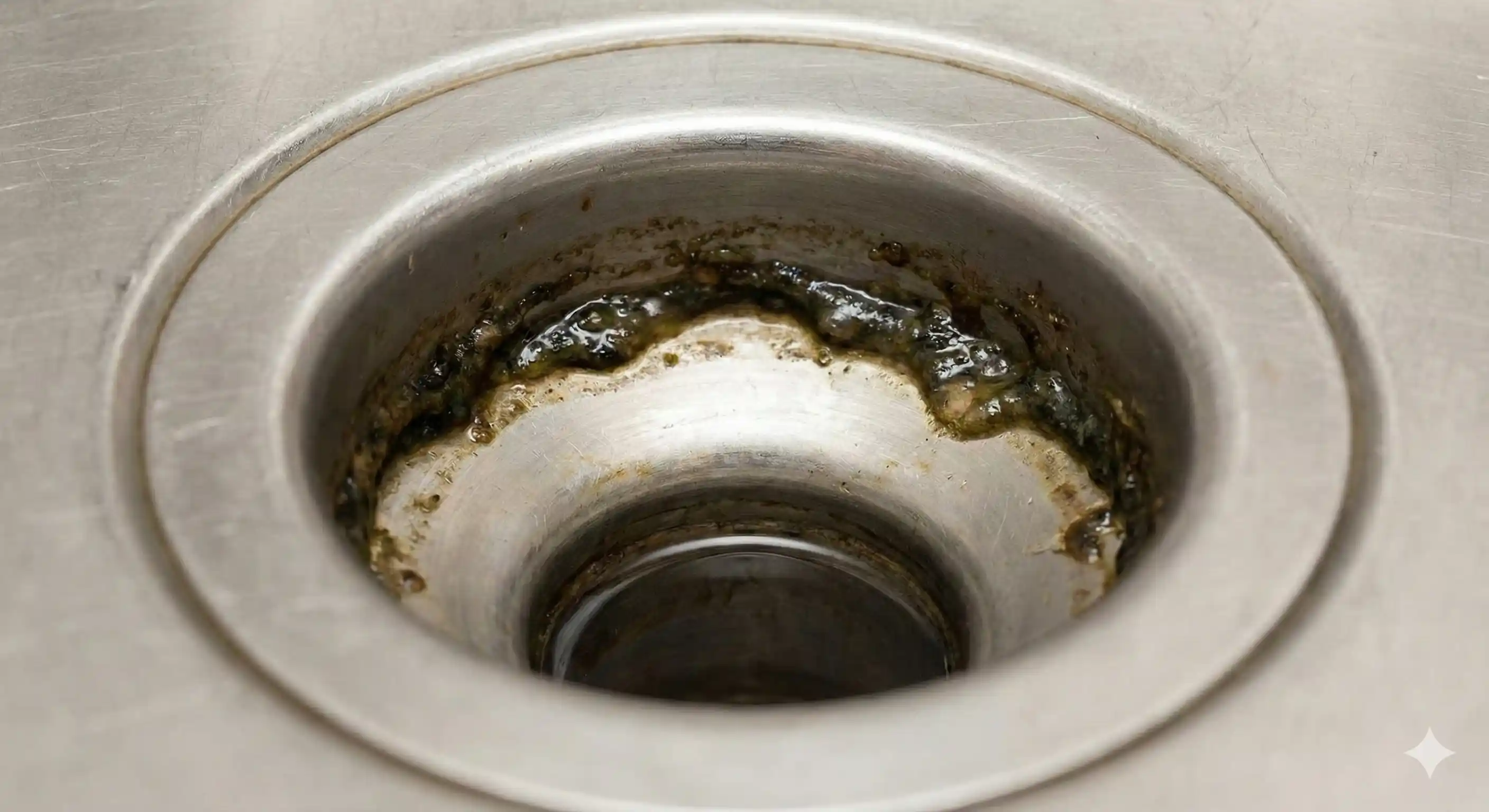 Drain with organic buildup that supports drain gnat breeding
