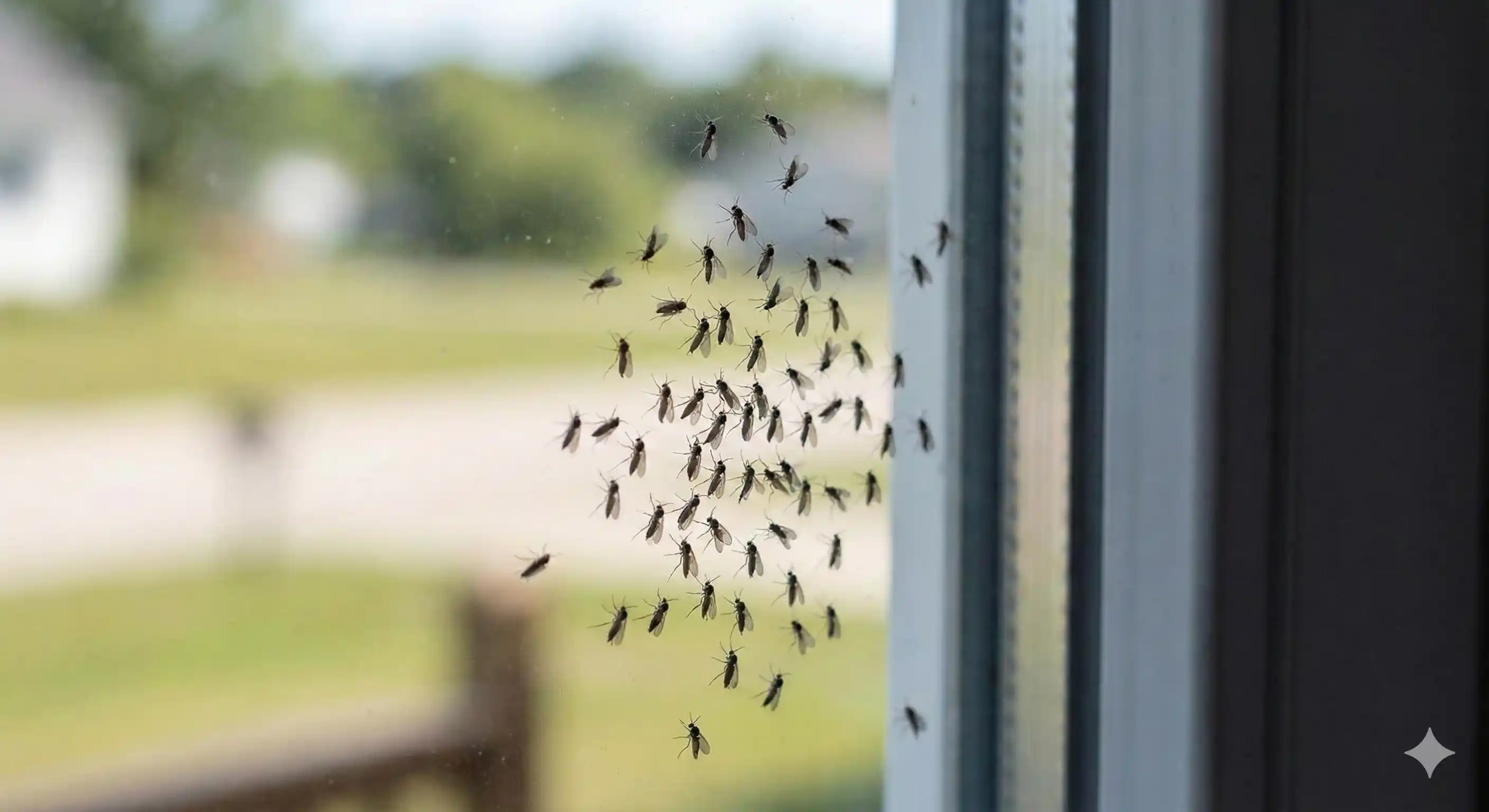 Gnats swarming near window attracted to light