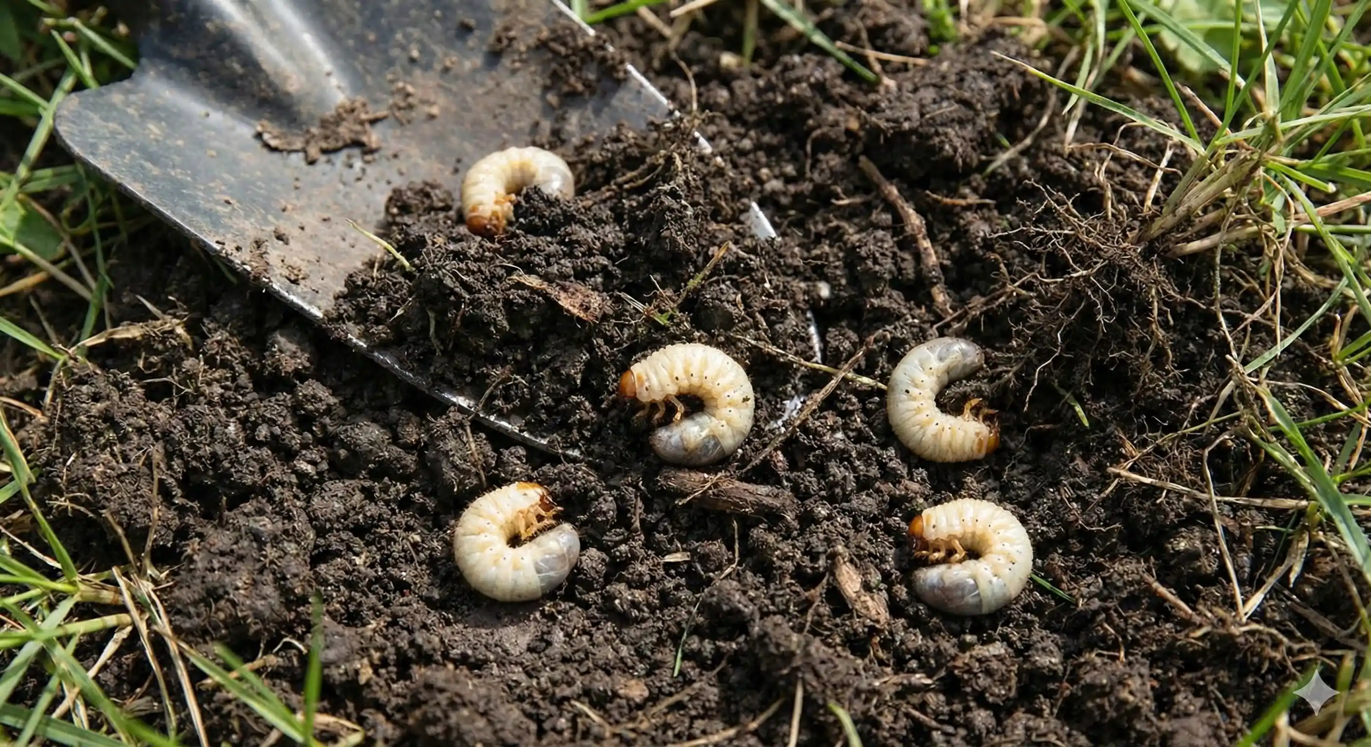 Grub larvae damaging lawn roots underground