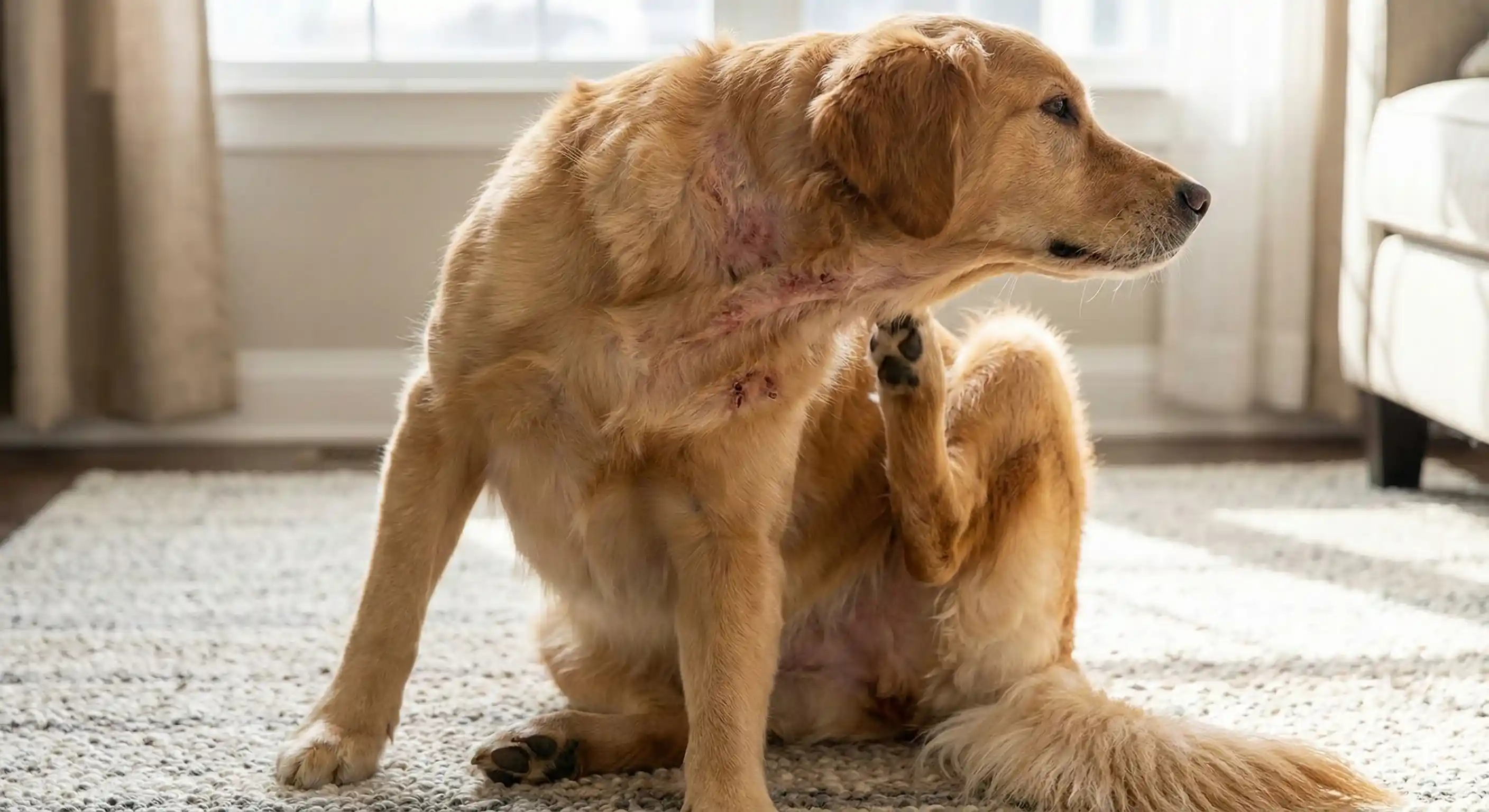 Pet showing signs of mite irritation and scratching