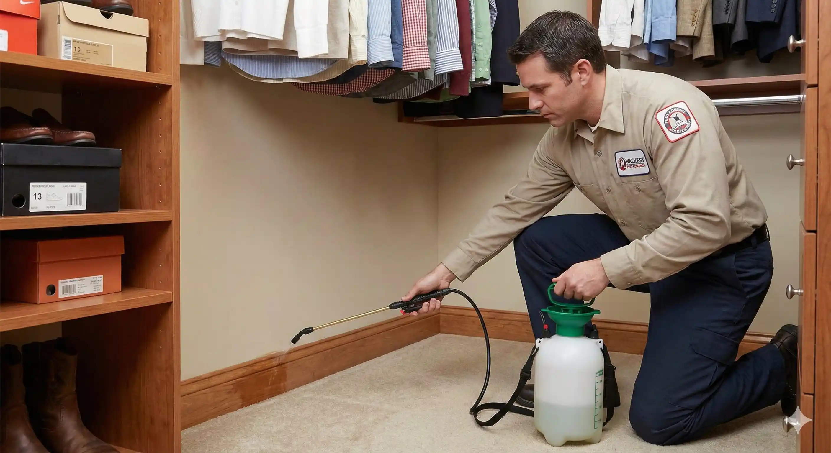 Applying preventive barrier treatment to closet and storage areas