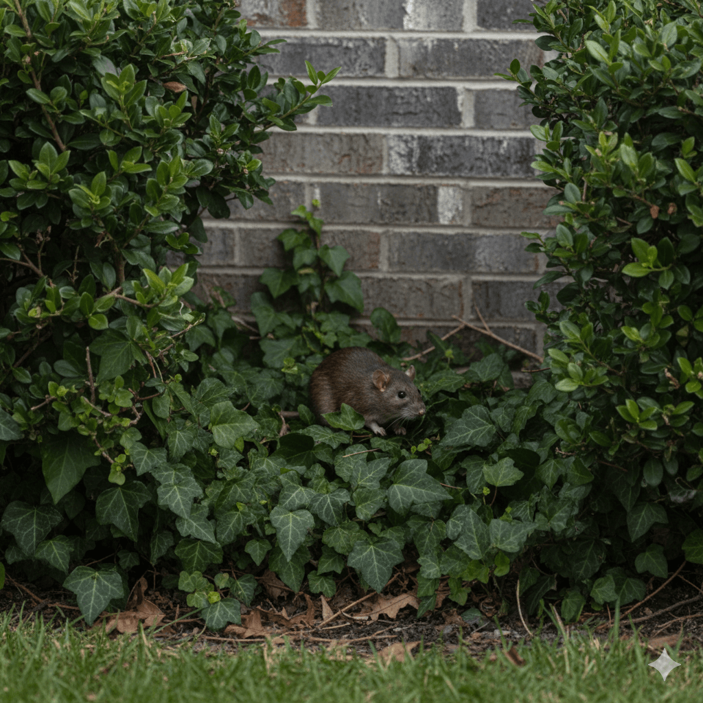 Dense ground cover and overgrown vegetation providing rodent pathways