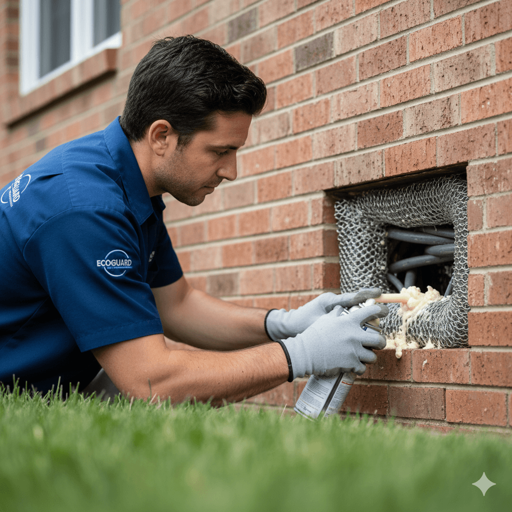 Industrial grade materials sealing rodent entry points in foundation