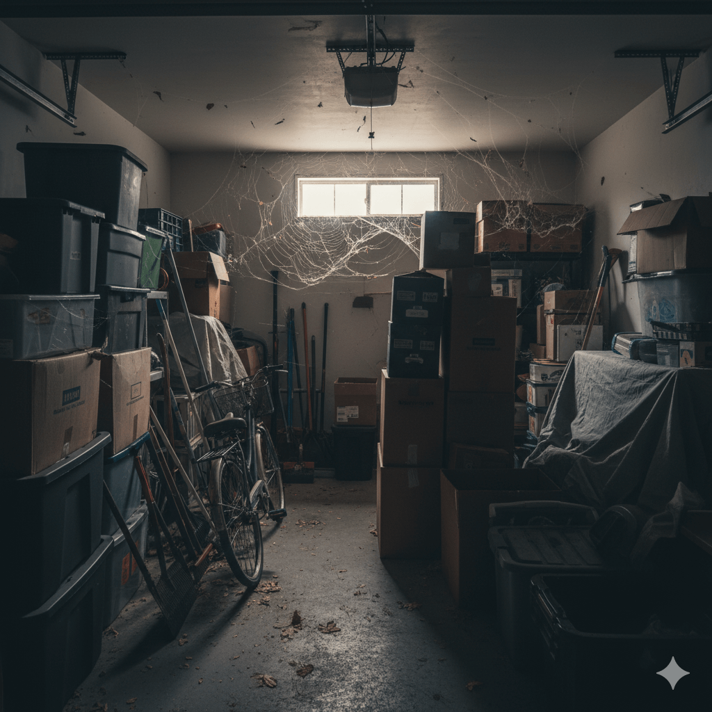 Cluttered storage areas and firewood piles providing undisturbed spider harborage